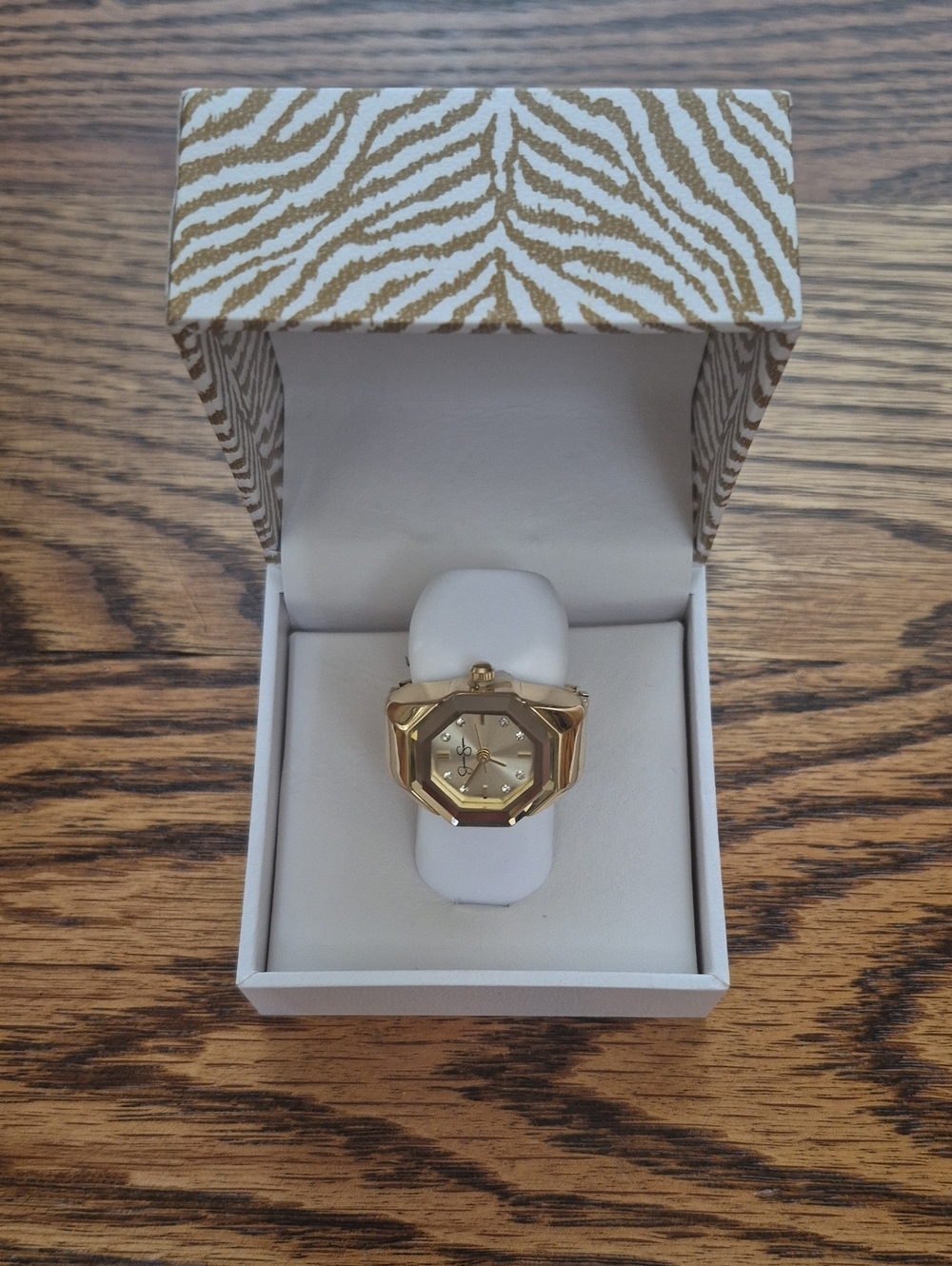 Faceted Bezel Crystal Hexagonal Ring Watch In Gold By Jessica Simpson